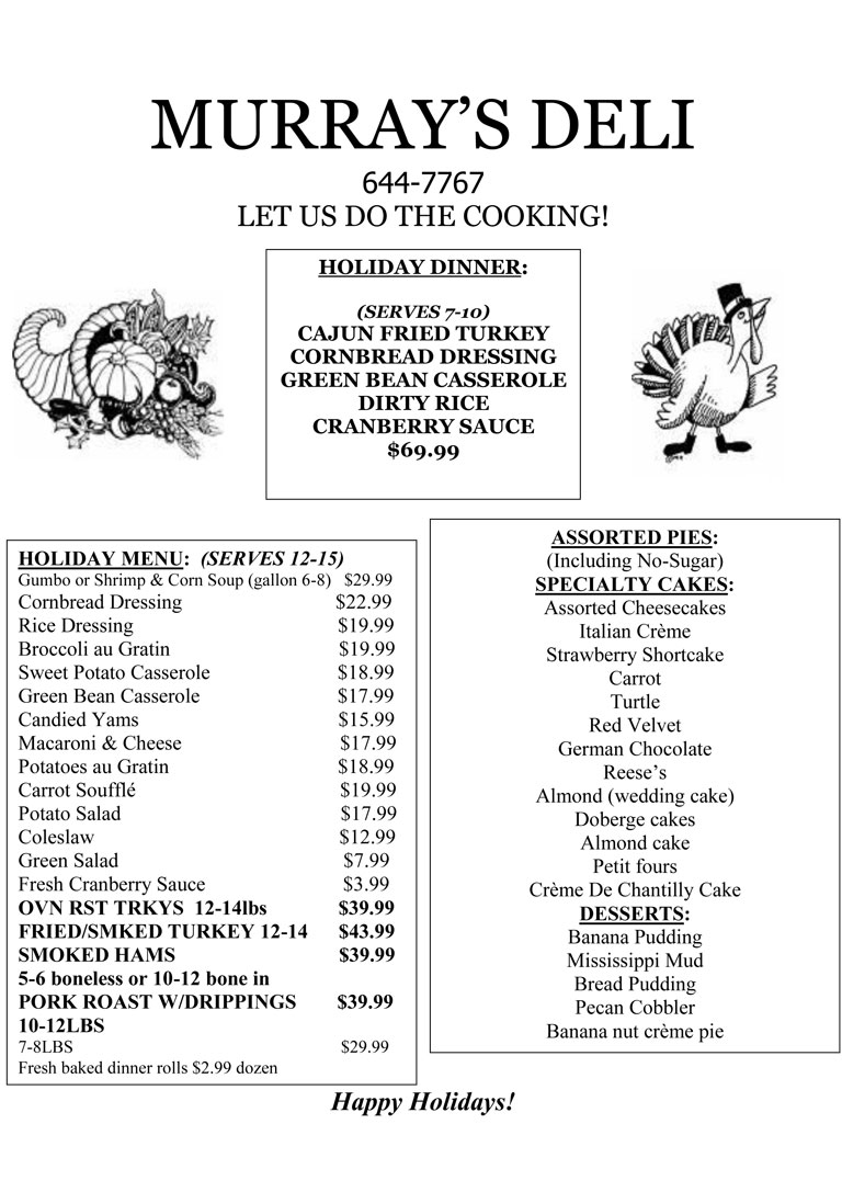 Murray’s Market Sunday BBQ Deli Menu Jambalaya Grab and Go